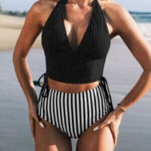 Cupshe striped High Rise Bikini Bottoms Size L